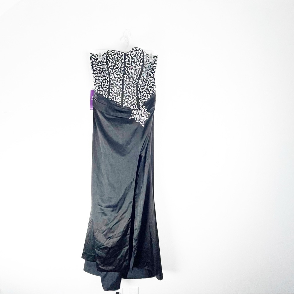 GRACE KARIN Black Beaded Strapless Back Lace Corset Split Mermaid Hem Dress 16